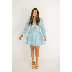 8.28 Boutique:Sail to Sable,Sail to Sable Sky Baroque Floral Belted Long Sleeve Tunic Dress,Dress