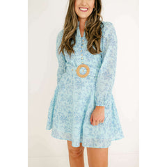 8.28 Boutique:Sail to Sable,Sail to Sable Sky Baroque Floral Belted Long Sleeve Tunic Dress,Dress