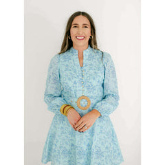 8.28 Boutique:Sail to Sable,Sail to Sable Sky Baroque Floral Belted Long Sleeve Tunic Dress,Dress