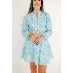 8.28 Boutique:Sail to Sable,Sail to Sable Sky Baroque Floral Belted Long Sleeve Tunic Dress,Dress