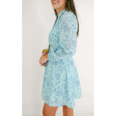 8.28 Boutique:Sail to Sable,Sail to Sable Sky Baroque Floral Belted Long Sleeve Tunic Dress,Dress