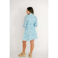 8.28 Boutique:Sail to Sable,Sail to Sable Sky Baroque Floral Belted Long Sleeve Tunic Dress,Dress