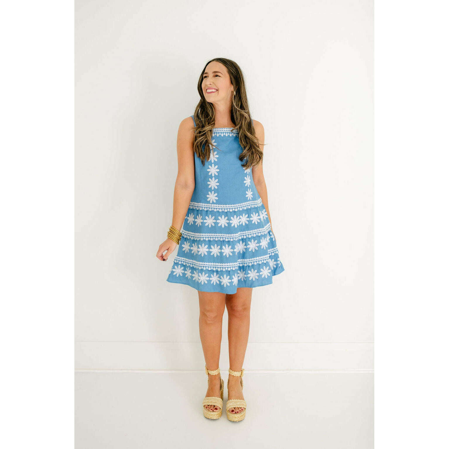 8.28 Boutique:Sail to Sable,Sail to Sable Embroidered Marina Square Neck Tiered Dress,Dress