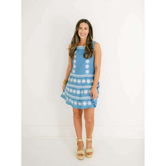 8.28 Boutique:Sail to Sable,Sail to Sable Embroidered Marina Square Neck Tiered Dress,Dress