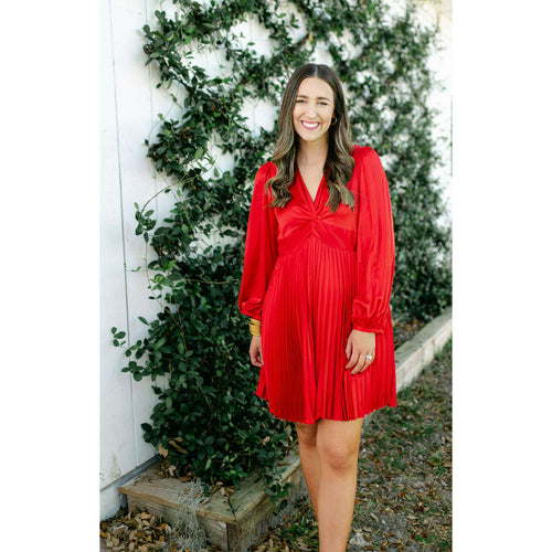 8.28 Boutique:Joy*Joy,Joy*Joy Red Front Twist Pleated Dress,Dress