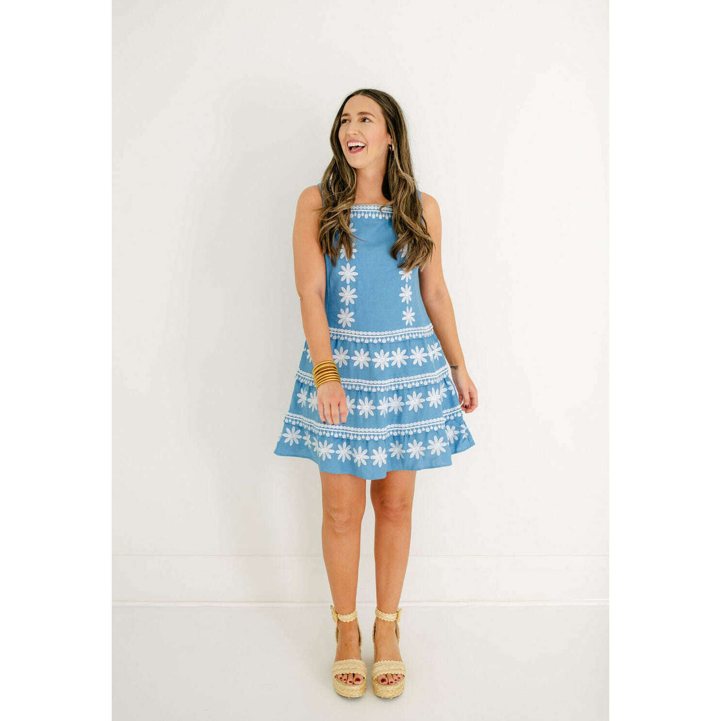 8.28 Boutique:Sail to Sable,Sail to Sable Embroidered Marina Square Neck Tiered Dress,Dress