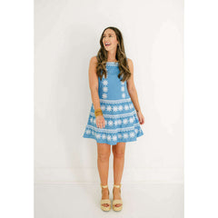 8.28 Boutique:Sail to Sable,Sail to Sable Embroidered Marina Square Neck Tiered Dress,Dress