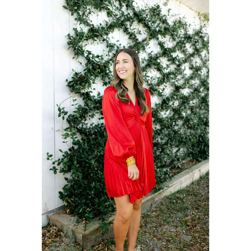 8.28 Boutique:Joy*Joy,Joy*Joy Red Front Twist Pleated Dress,Dress