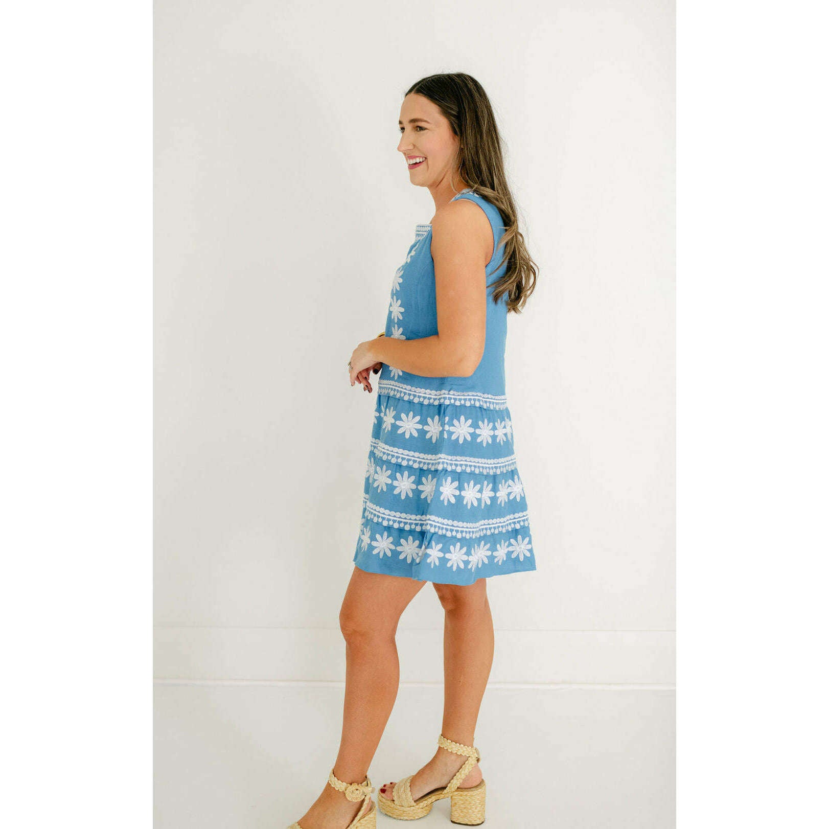 8.28 Boutique:Sail to Sable,Sail to Sable Embroidered Marina Square Neck Tiered Dress,Dress