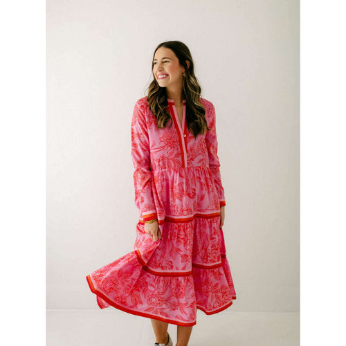 8.28 Boutique:8.28 Boutique,The Rachel Pink Floral Long Sleeve Midi Dress,Dress