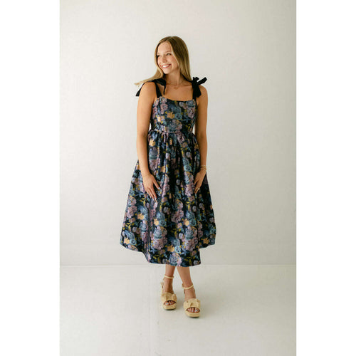 8.28 Boutique:Aureum,Aureum Floral Jacquard Midi Dress with Ties,Dress