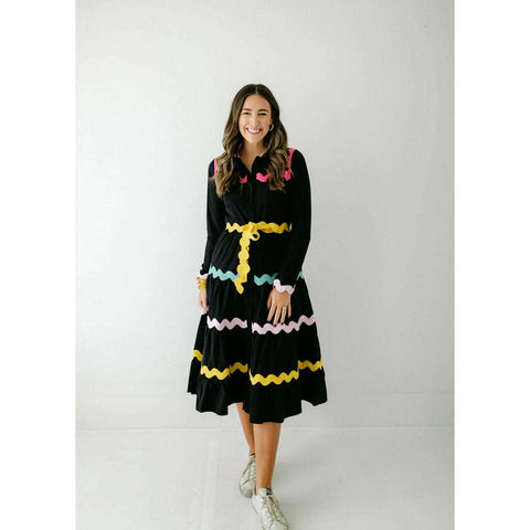 The Bonnie Black Scalloped Corduroy Dress