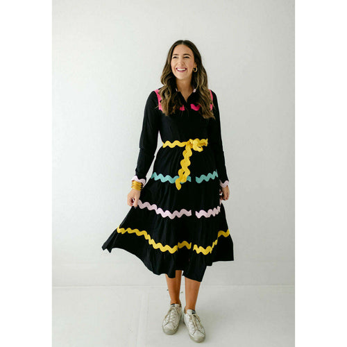 8.28 Boutique:TCEC,The Dani Black Ric Rac Midi Dress,Dress