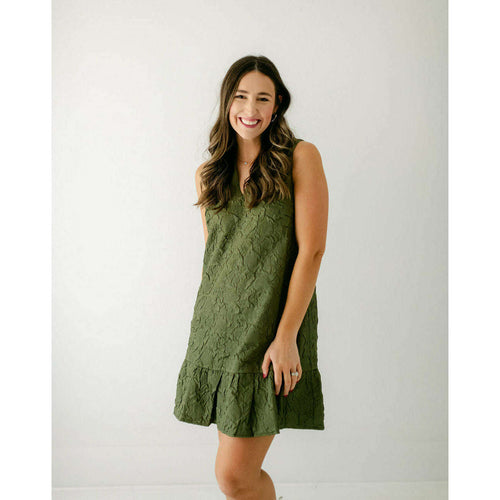 8.28 Boutique:THML,THML Olive Sleeveless Textured Flounce Hem Dress,Dress