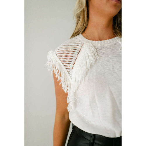 8.28 Boutique:Sincerely Ours,Sincerly Ours White Fringe Shoulder Sweater,Top